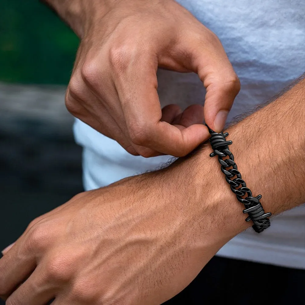 Barbed Wire Cuban Link Bracelet for Men in Stainless Steel sold by FaithHeart product image thumbnail 2