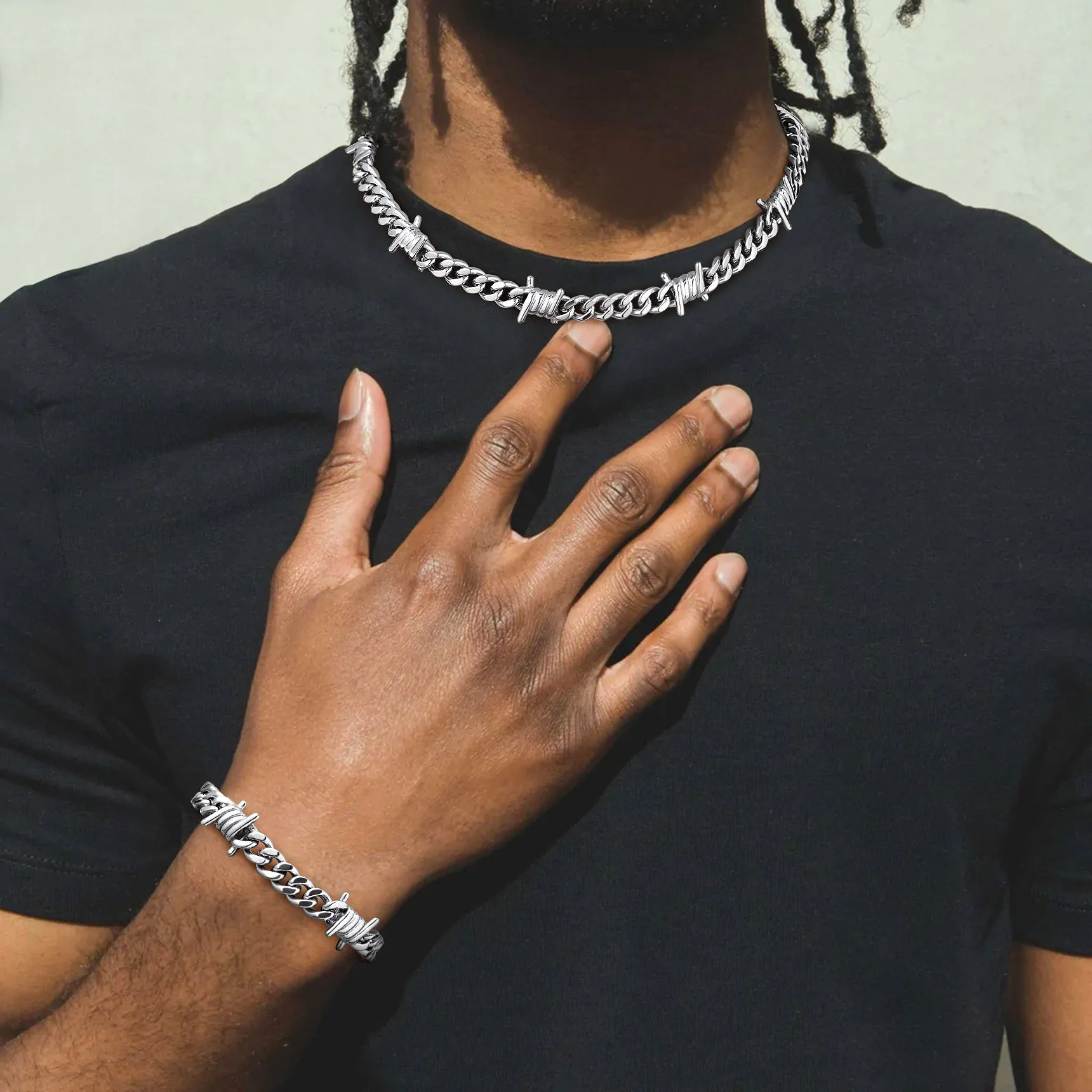 Barbed Wire Cuban Link Chain Choker Necklace for Men Women sold by FaithHeart product image thumbnail 5