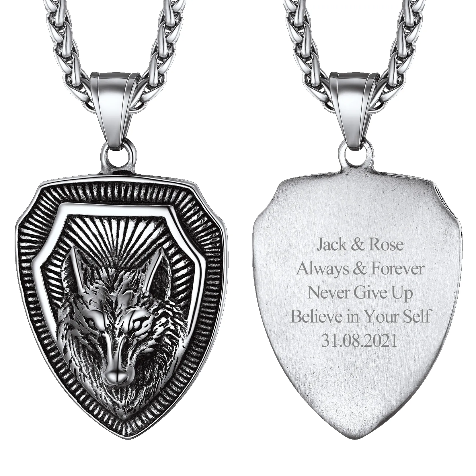 Engraved Viking Nordic Wolf Necklace Amulet Pendant for Men Women sold by FaithHeart