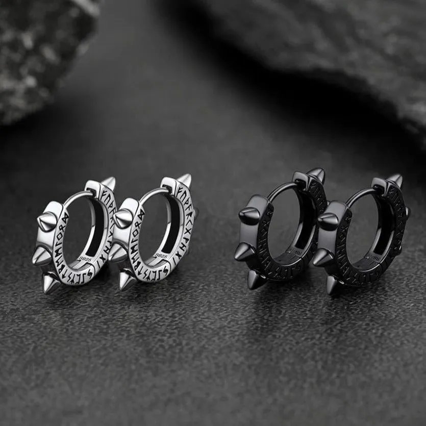Sterling Silver Rivet Hoop Earrings with Viking Runes for Men sold by FaithHeart product image thumbnail 4