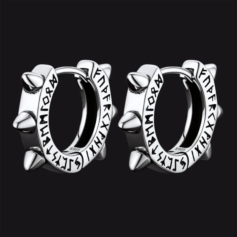 Sterling Silver Rivet Hoop Earrings with Viking Runes for Men sold by FaithHeart