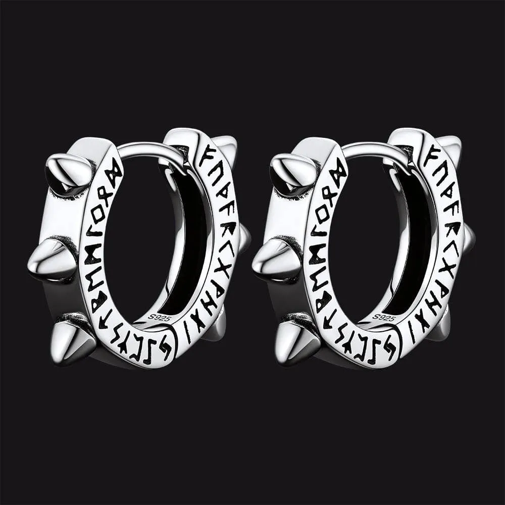 Sterling Silver Rivet Hoop Earrings with Viking Runes for Men sold by FaithHeart