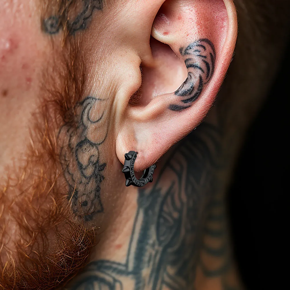 Sterling Silver Rivet Hoop Earrings with Viking Runes for Men sold by FaithHeart product image thumbnail 3