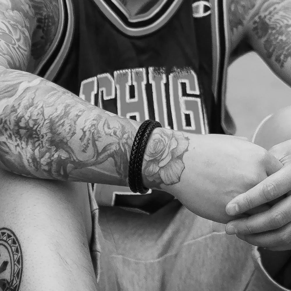 Engraved Custom Double Black Braided Leather Bracelet Cuff for Men Son sold by FaithHeart product image thumbnail 3