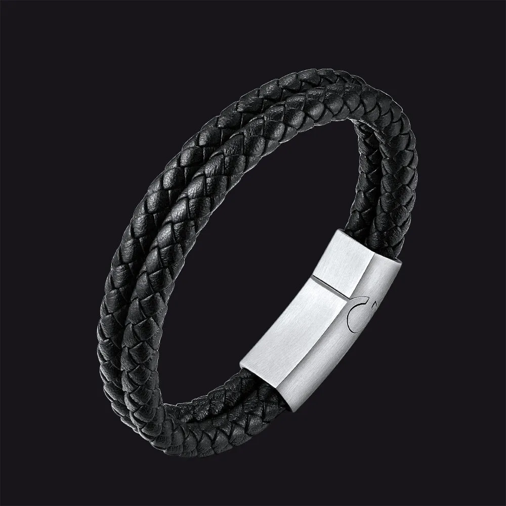 Engraved Custom Double Black Braided Leather Bracelet Cuff for Men Son sold by FaithHeart