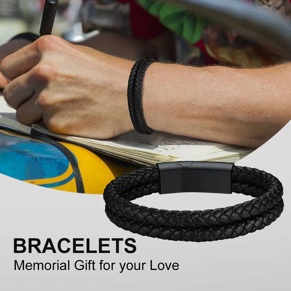 Engraved Custom Double Black Braided Leather Bracelet Cuff for Men Son sold by FaithHeart product image thumbnail 4