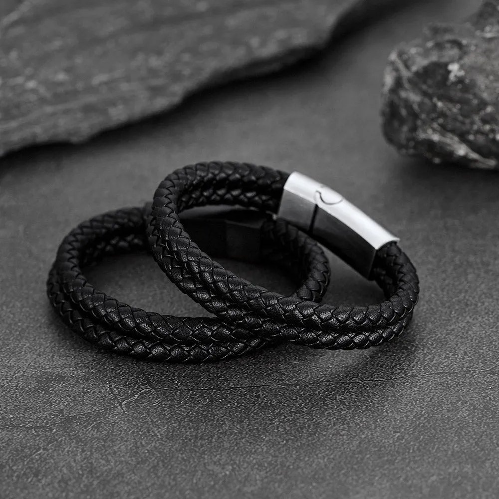 Engraved Custom Double Black Braided Leather Bracelet Cuff for Men Son sold by FaithHeart product image thumbnail 5