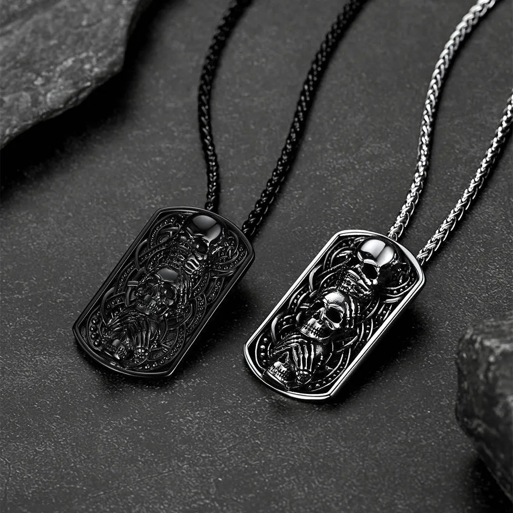 See No Evil, Hear No Evil, Speak No Evil Skulls Dog Tag Necklace for Men sold by FaithHeart product image thumbnail 3