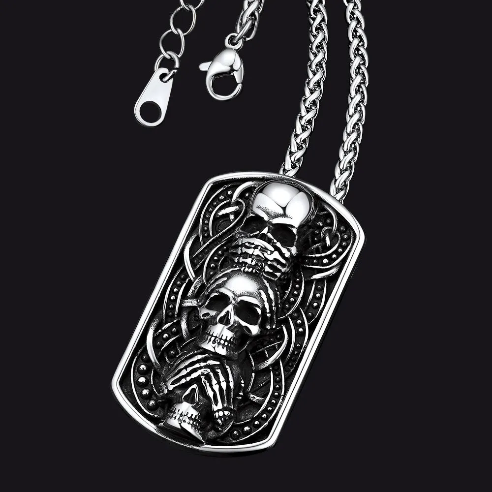 See No Evil, Hear No Evil, Speak No Evil Skulls Dog Tag Necklace for Men sold by FaithHeart