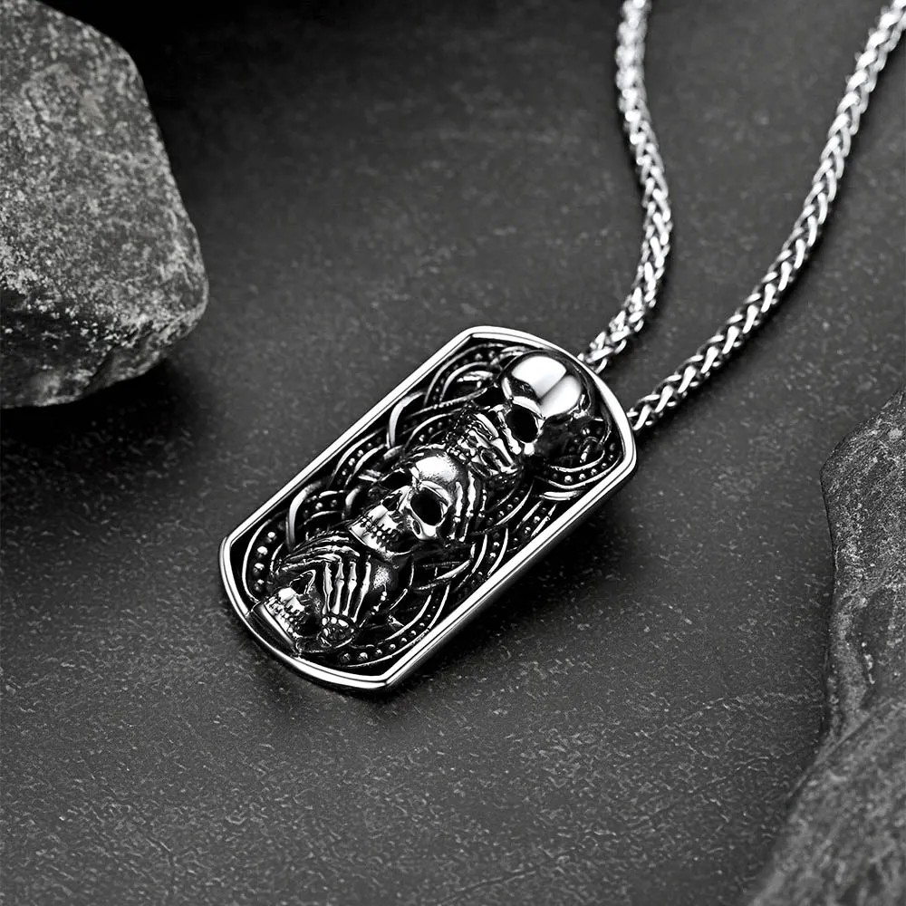 See No Evil, Hear No Evil, Speak No Evil Skulls Dog Tag Necklace for Men sold by FaithHeart product image thumbnail 5