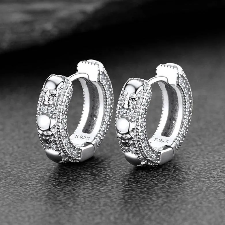 Cubic Zirconia Skull Huggie Hoop Earrings For Men sold by FaithHeart product image thumbnail 5