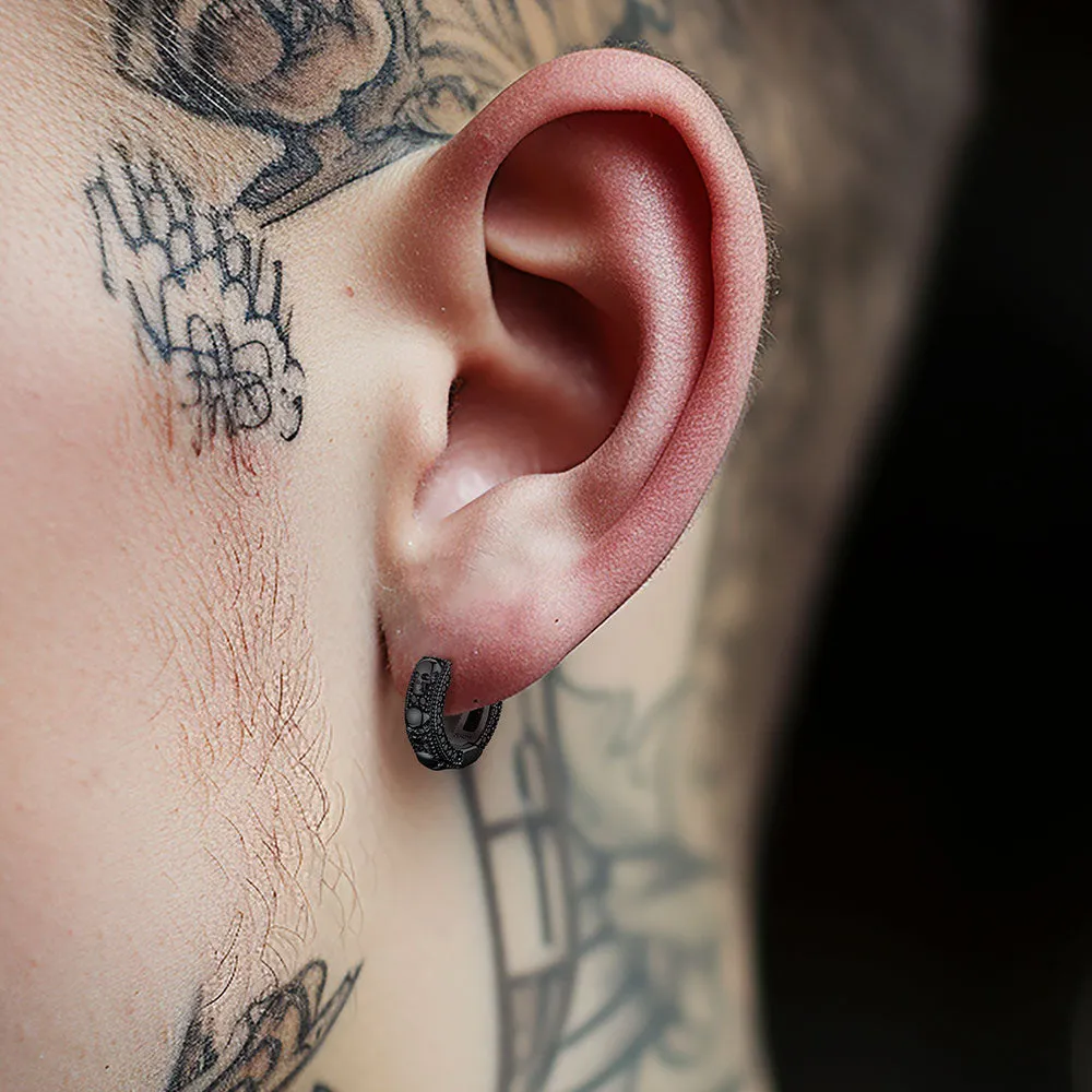 Cubic Zirconia Skull Huggie Hoop Earrings For Men sold by FaithHeart product image thumbnail 3