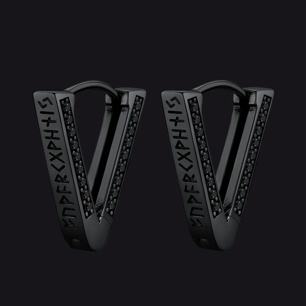 Sterling Silver Viking Triangle Huggie Hoop Earrings with Black Zirconia for Men sold by FaithHeart