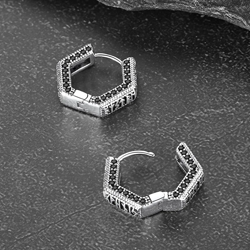 Viking Runes Hexagon Huggie Hoop Earrings for Men sold by FaithHeart product image thumbnail 5