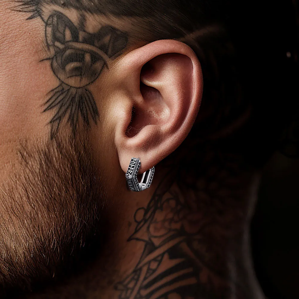Viking Runes Hexagon Huggie Hoop Earrings for Men sold by FaithHeart product image thumbnail 3