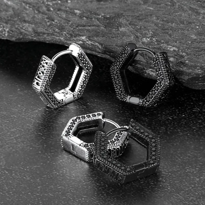 Viking Runes Hexagon Huggie Hoop Earrings for Men sold by FaithHeart product image thumbnail 2