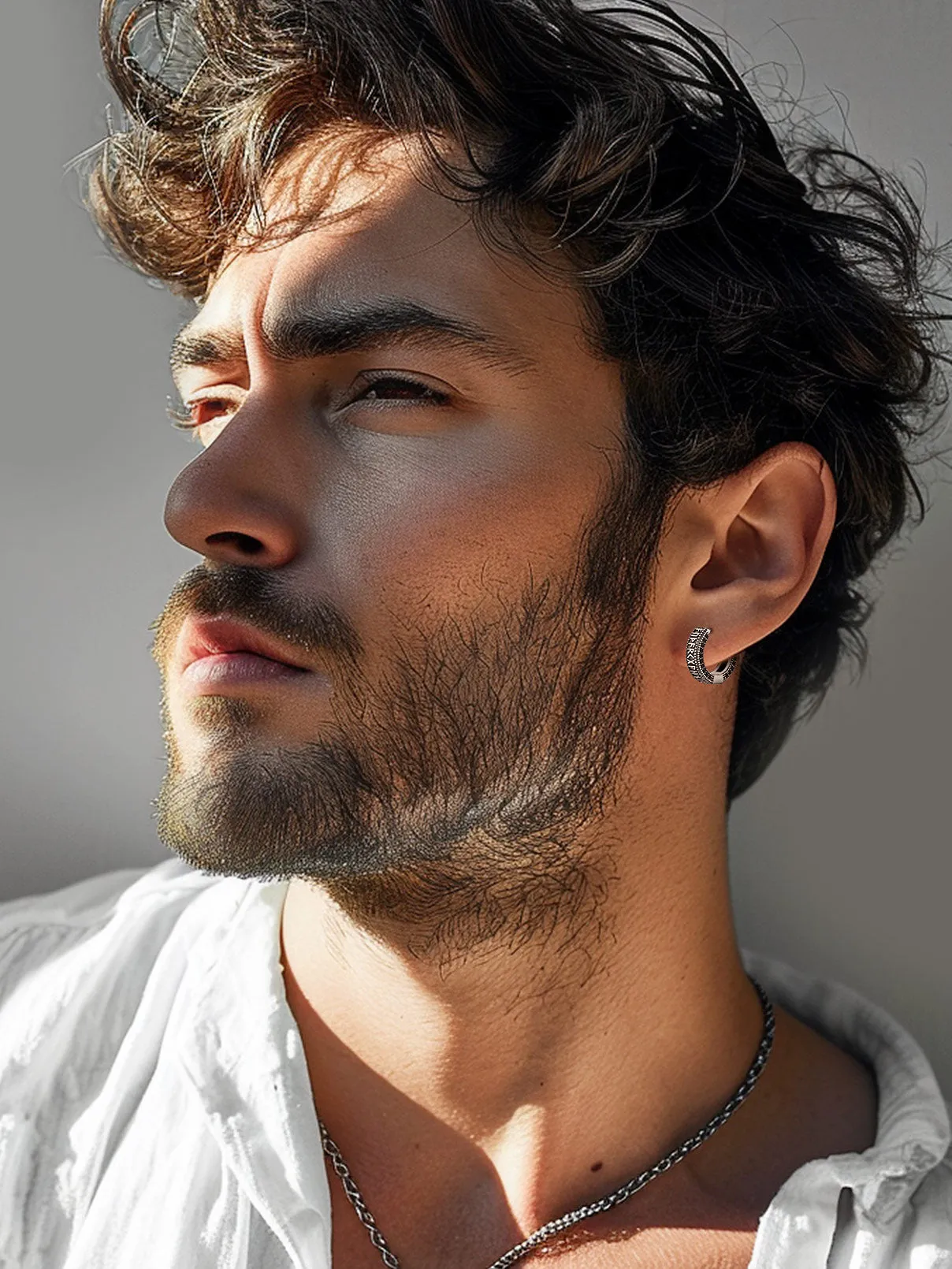 Sterling Silver Viking Runes Hoop Earrings With Black Zirconia for Men sold by FaithHeart product image thumbnail 2