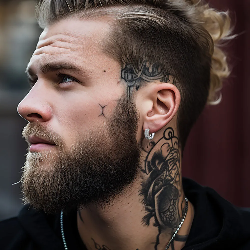 Chunky Diamond Hoop Huggie Earrings for Men in Sterling Silver sold by FaithHeart product image thumbnail 3