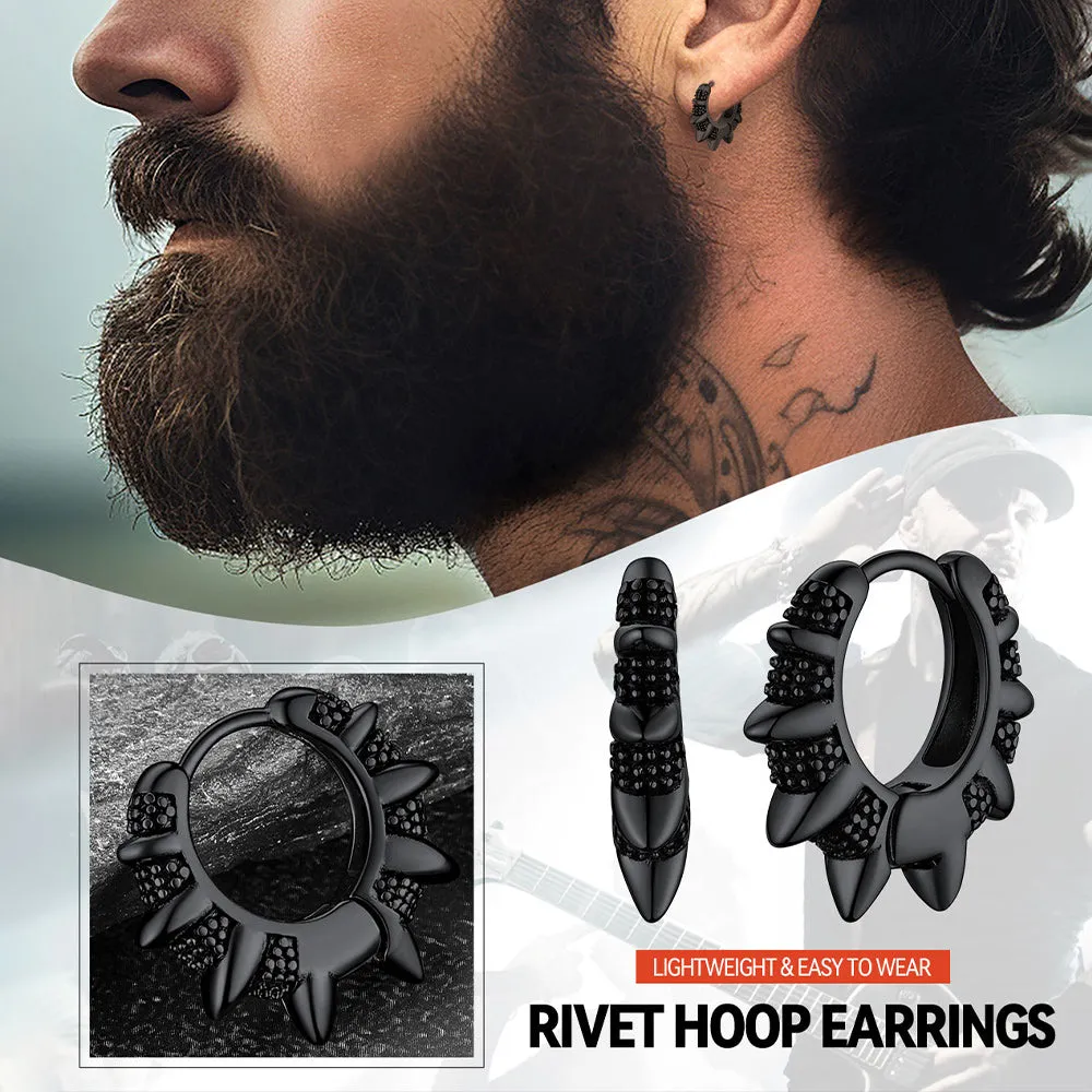 Punk Spikes and Rivets Huggie Hoop Earrings Piercing For Men Women sold by FaithHeart product image thumbnail 4