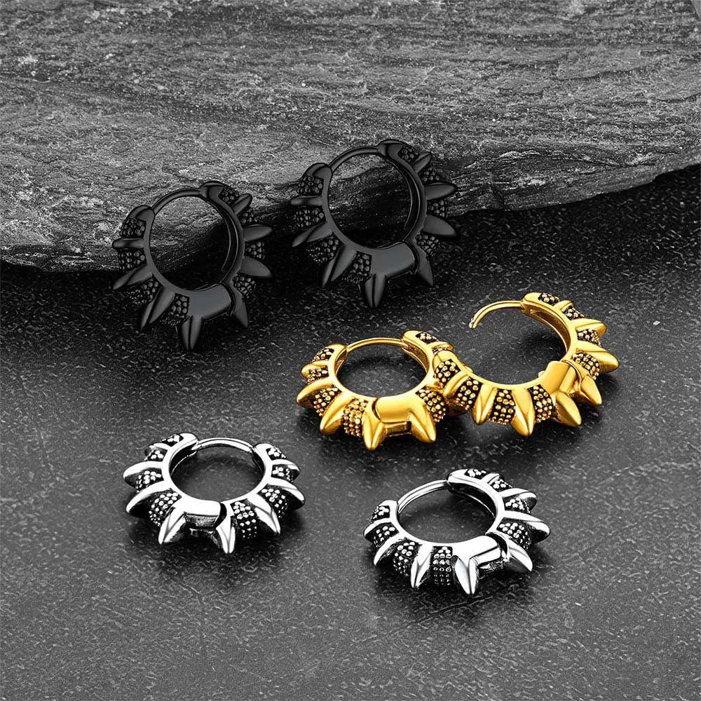 Punk Spikes and Rivets Huggie Hoop Earrings Piercing For Men Women sold by FaithHeart product image thumbnail 5