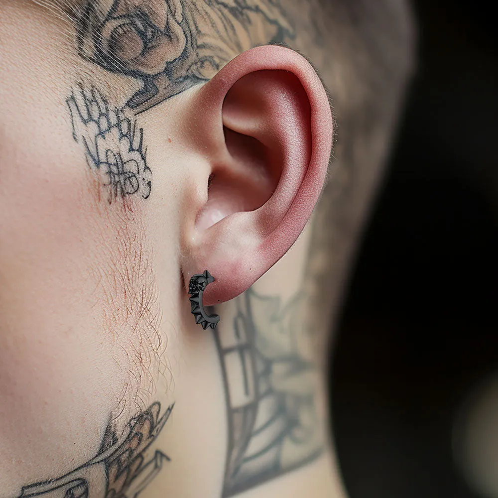 Half-Circle Skull Rivet Huggie Stud Earrings for Men sold by FaithHeart product image thumbnail 4