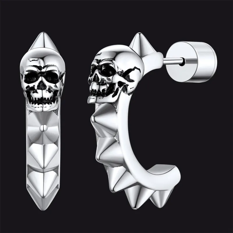 Half-Circle Skull Rivet Huggie Stud Earrings for Men sold by FaithHeart