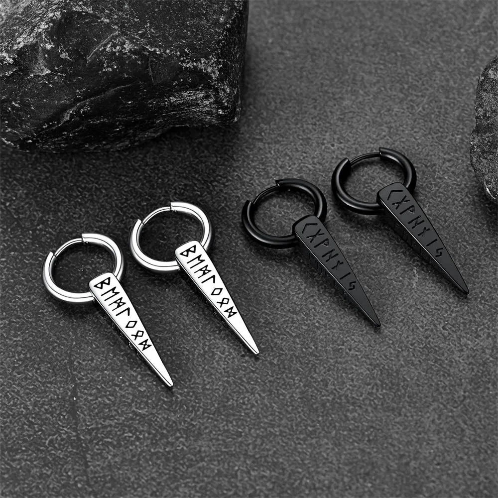 Norse Viking Runes Dangle Hoop Earrings For Men sold by FaithHeart product image thumbnail 5