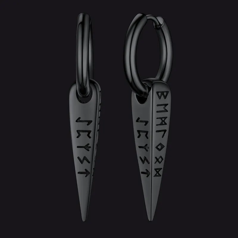 Norse Viking Runes Dangle Hoop Earrings For Men sold by FaithHeart
