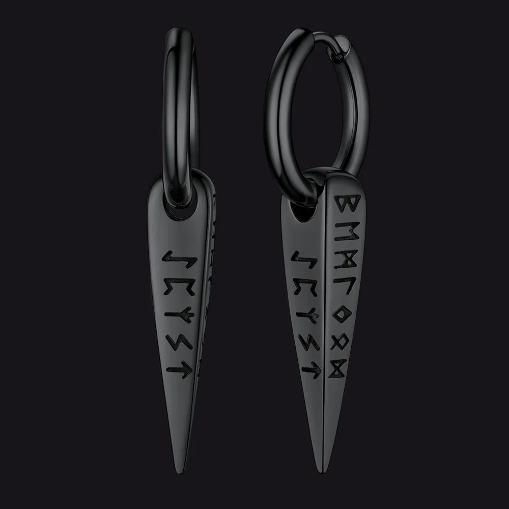Norse Viking Runes Dangle Hoop Earrings For Men sold by FaithHeart
