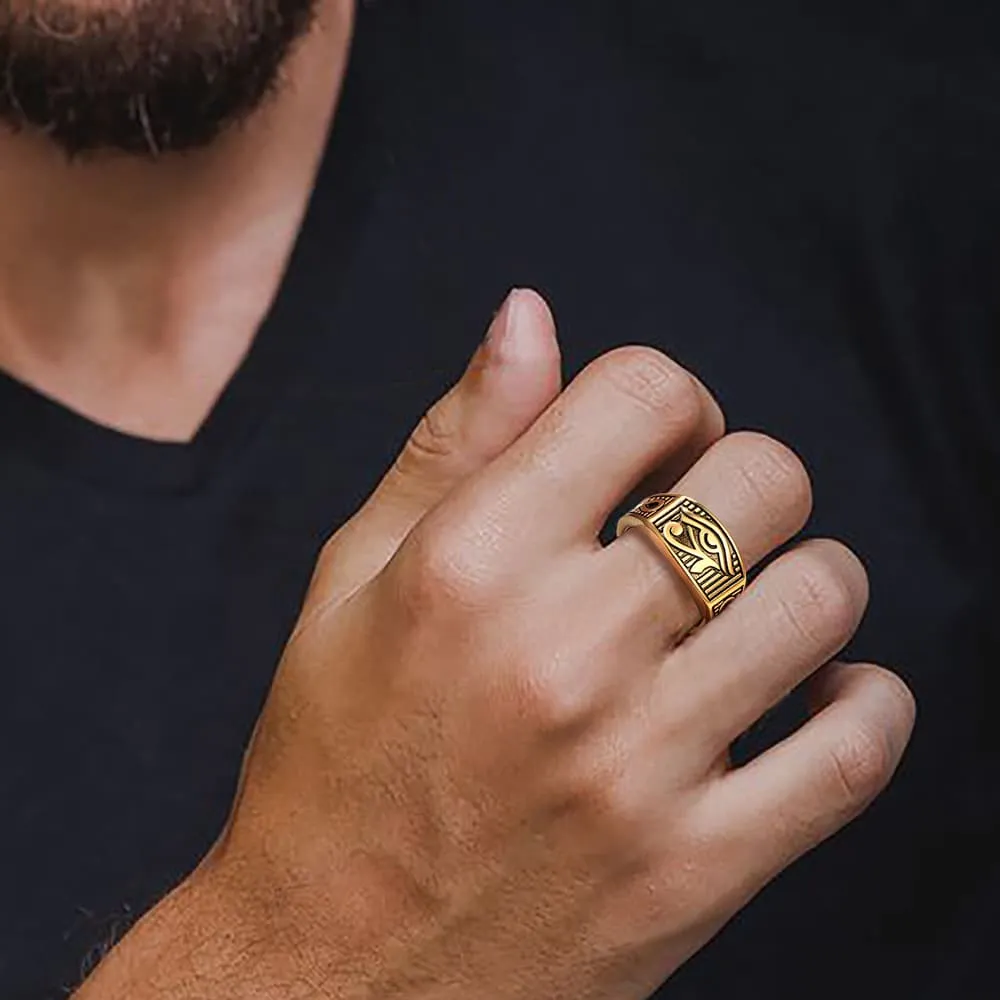 Egyptian Eye Of Horus Ankh Band Ring Stainless Steel for Men sold by FaithHeart product image thumbnail 3