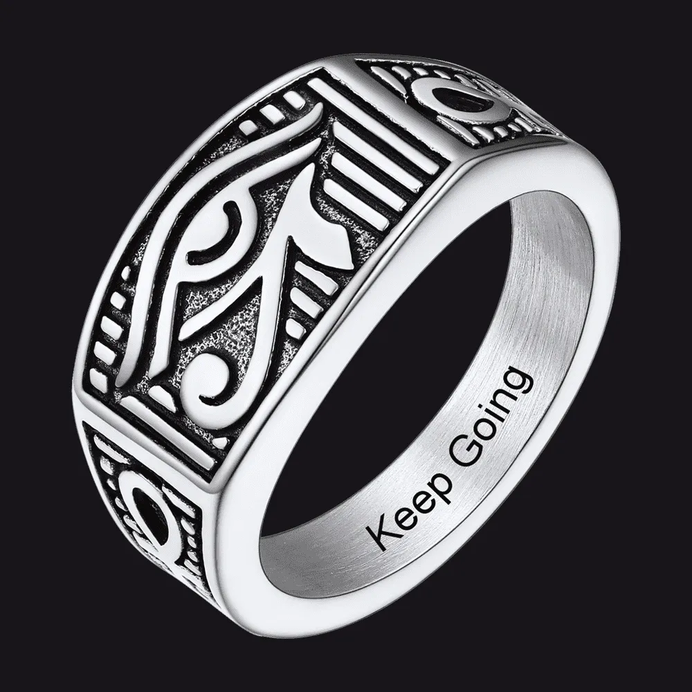 Egyptian Eye Of Horus Ankh Band Ring Stainless Steel for Men sold by FaithHeart