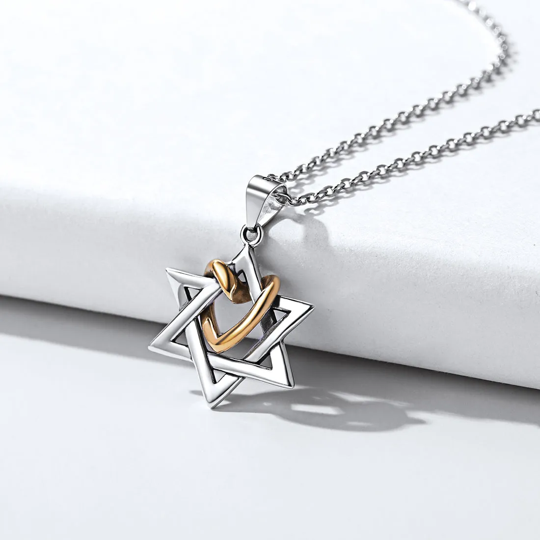 Silver Star of David Pendant With Heart Necklace sold by FaithHeart product image thumbnail 3