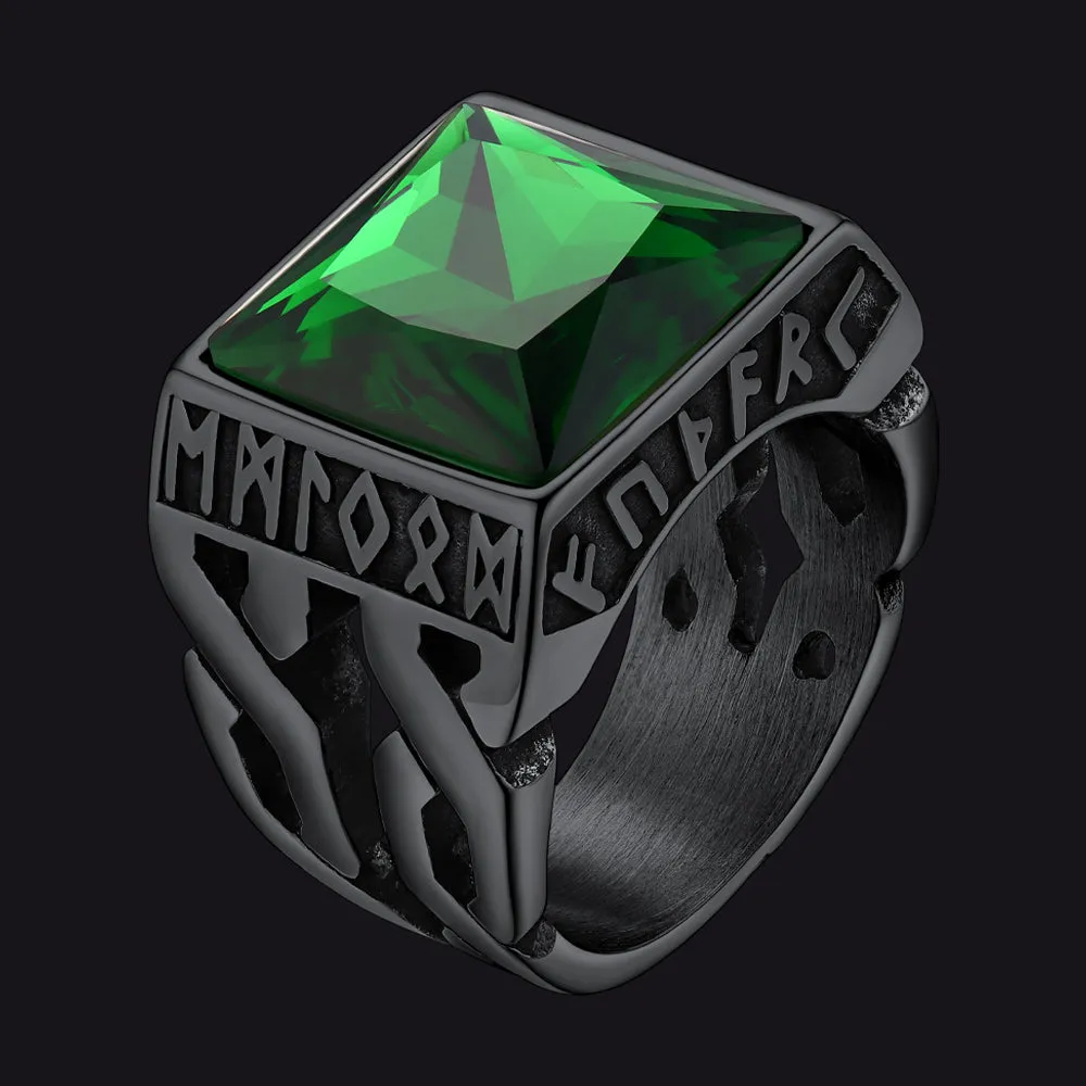 Custom Celtic Gemstone Ring With Runes for Men sold by FaithHeart