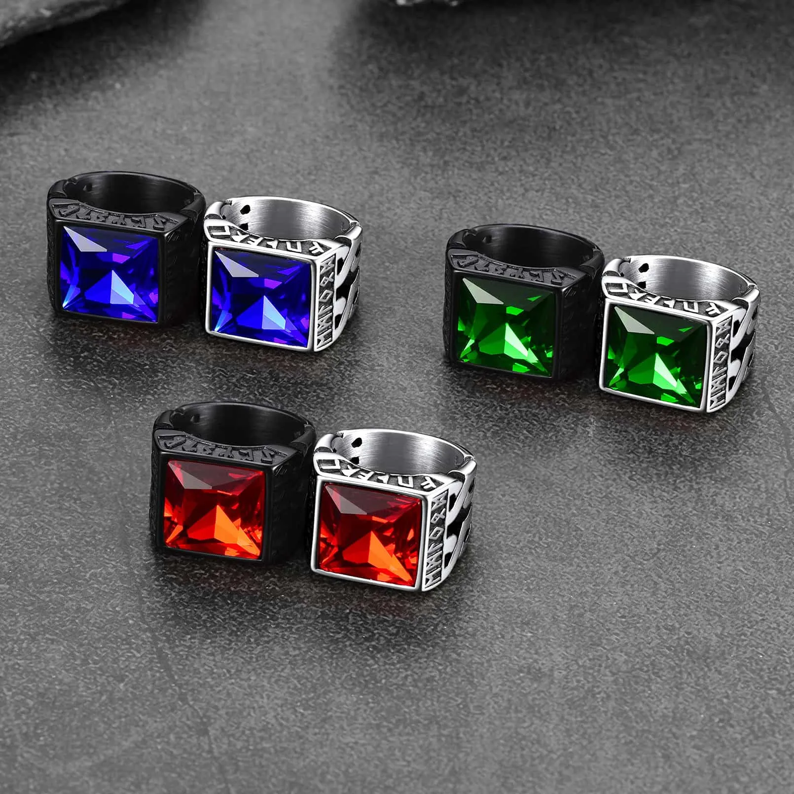 Custom Celtic Gemstone Ring With Runes for Men sold by FaithHeart product image thumbnail 3