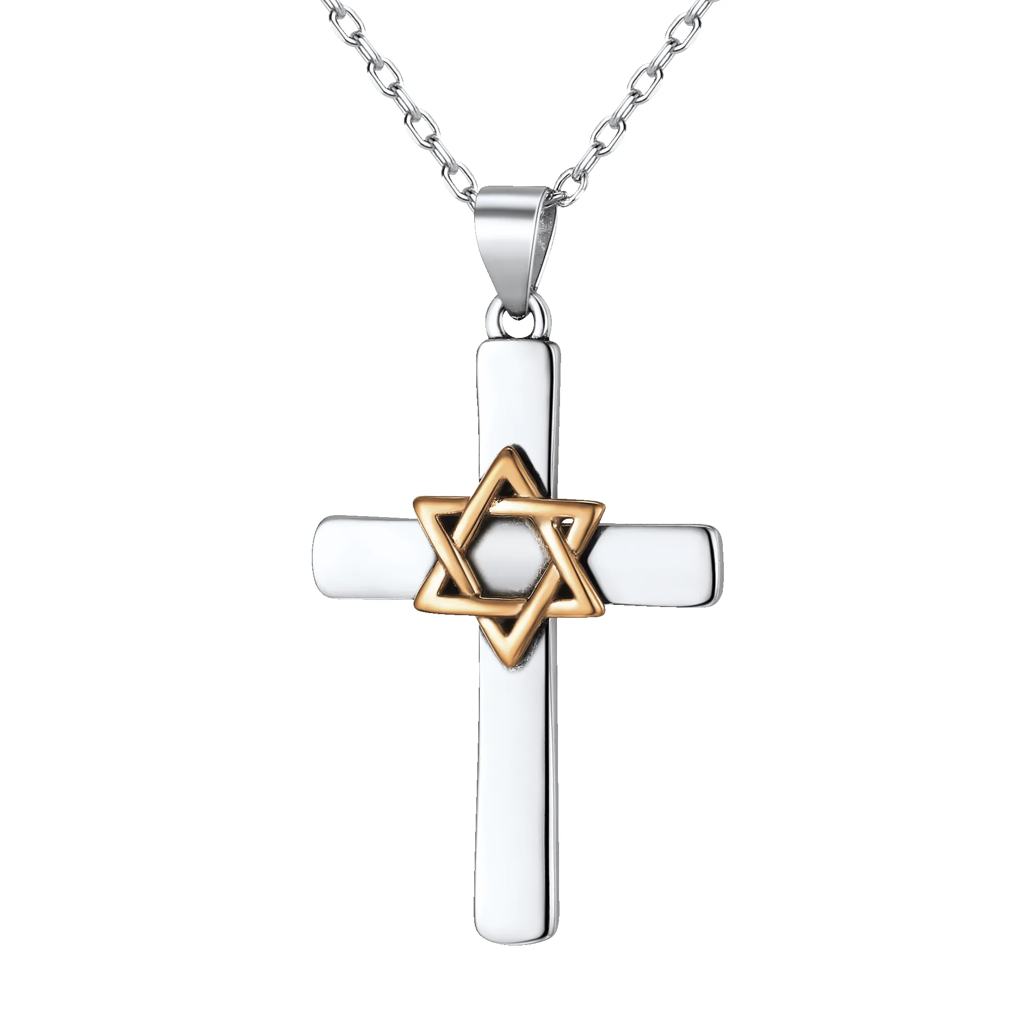 Silver Cross Star of David Pendant Necklace for Men Women sold by FaithHeart