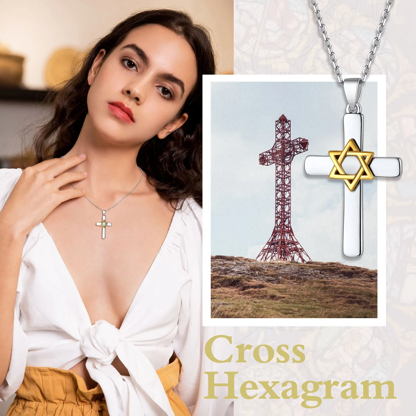 Silver Cross Star of David Pendant Necklace for Men Women sold by FaithHeart product image thumbnail 4