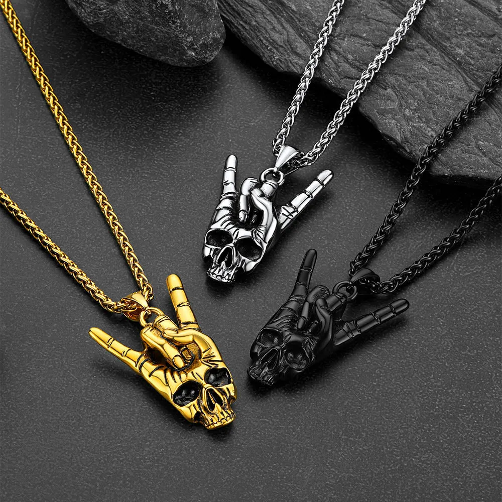 Rock Hand Skeleton Skull Necklace for Men sold by FaithHeart product image thumbnail 3