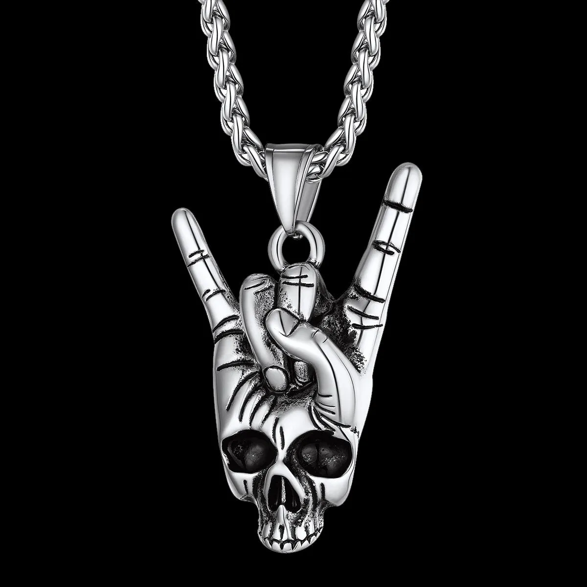 Rock Hand Skeleton Skull Necklace for Men sold by FaithHeart