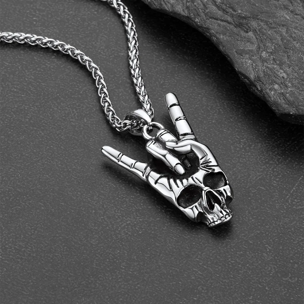 Rock Hand Skeleton Skull Necklace for Men sold by FaithHeart product image thumbnail 4