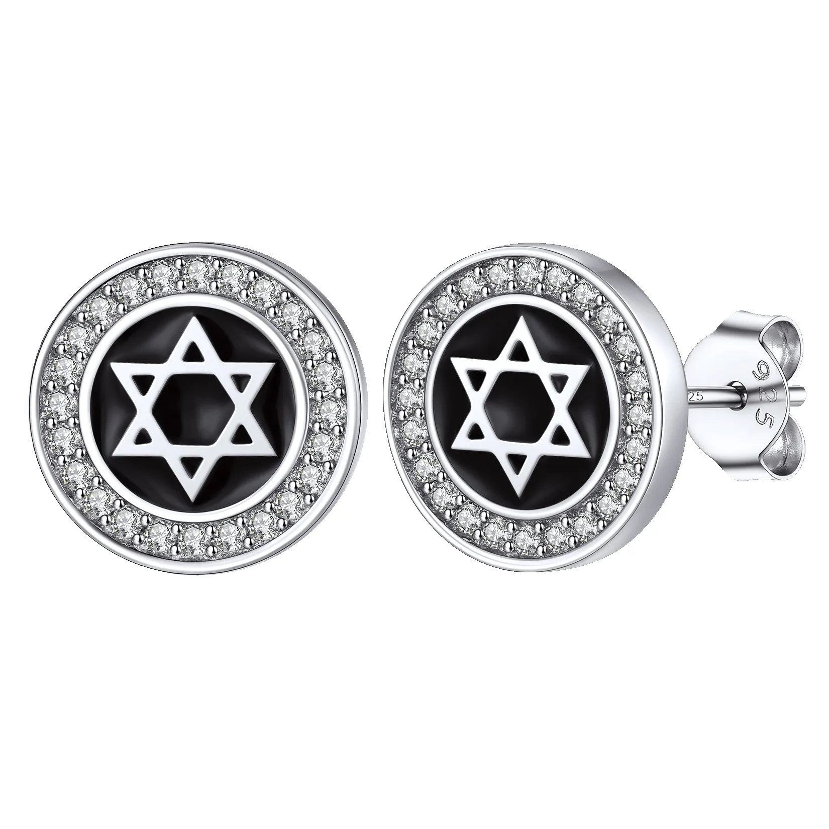 Silver Zircon Star Of David Stud Earrings for Men Women sold by FaithHeart