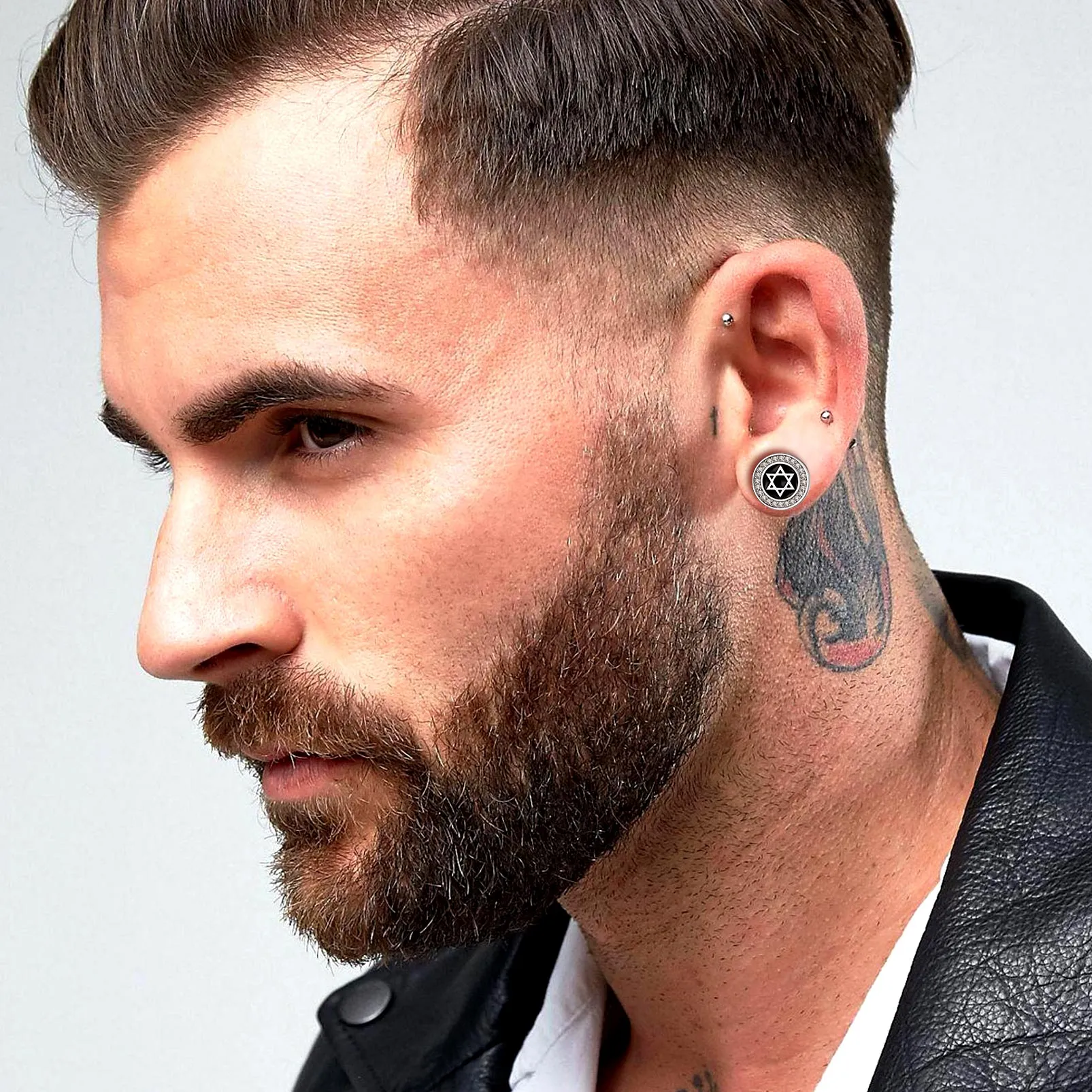 Silver Zircon Star Of David Stud Earrings for Men Women sold by FaithHeart product image thumbnail 3