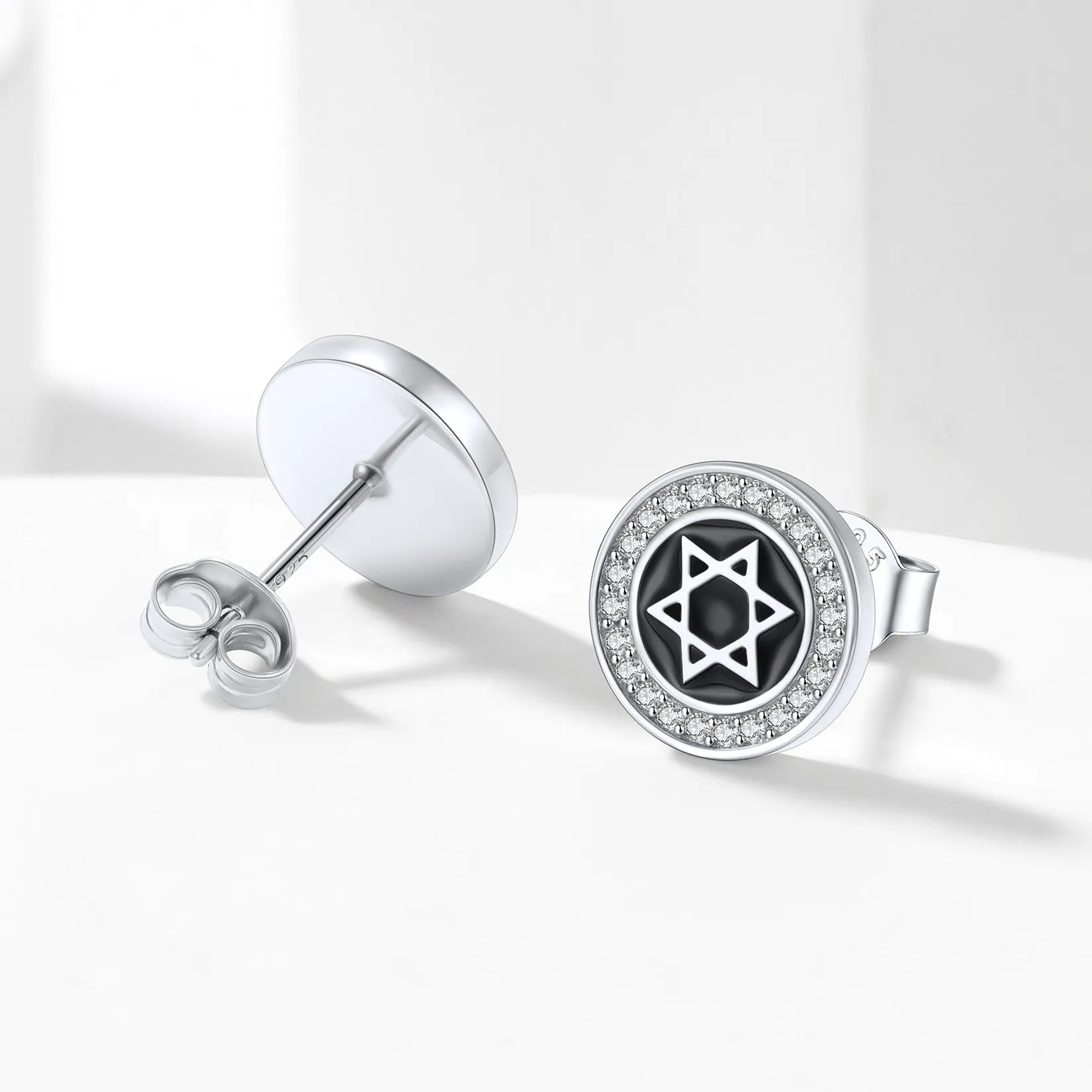 Silver Zircon Star Of David Stud Earrings for Men Women sold by FaithHeart product image thumbnail 5