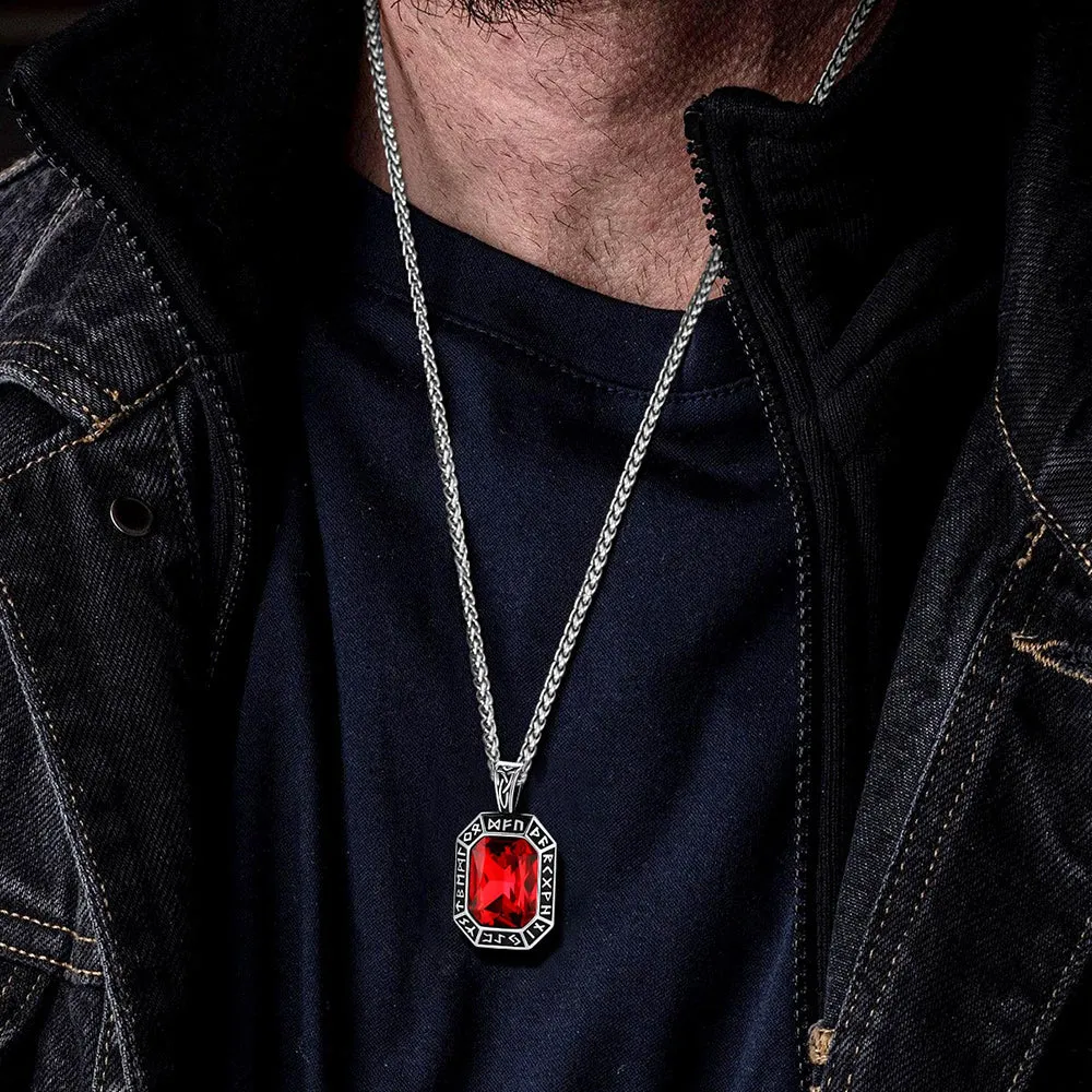 Engraved Crystal Dog Tag Necklace with Viking Runes For Men sold by FaithHeart product image thumbnail 3