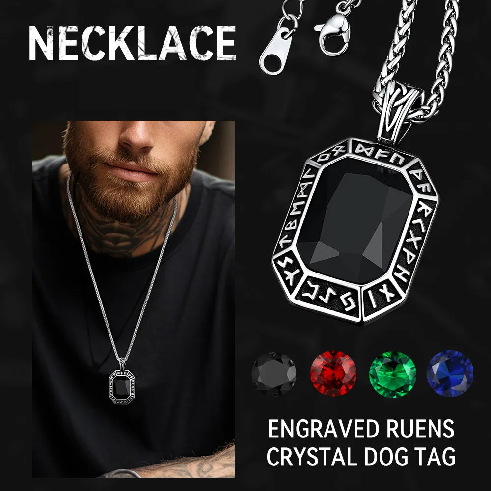 Engraved Crystal Dog Tag Necklace with Viking Runes For Men sold by FaithHeart product image thumbnail 4