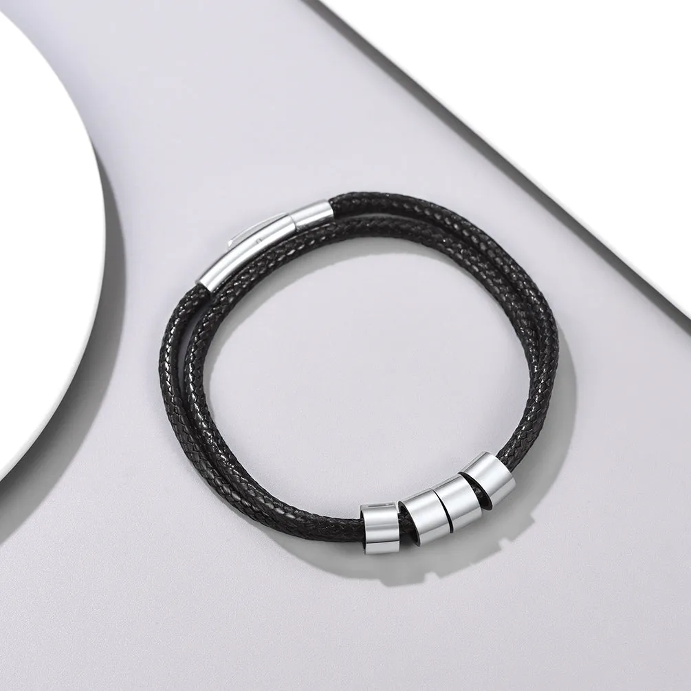 Customized Name Braided Leather Bracelet With Beads Gift for Men Dad Husband sold by FaithHeart product image thumbnail 4