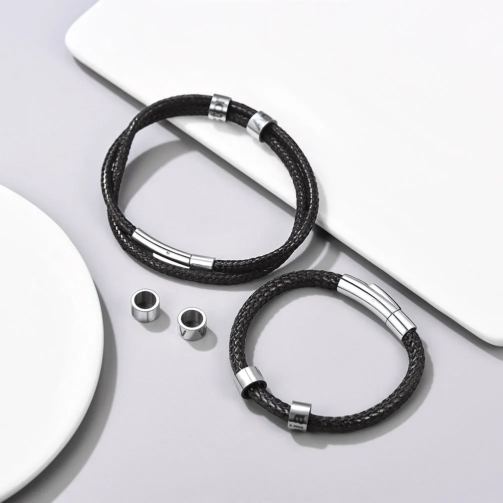 Customized Name Braided Leather Bracelet With Beads Gift for Men Dad Husband sold by FaithHeart product image thumbnail 3