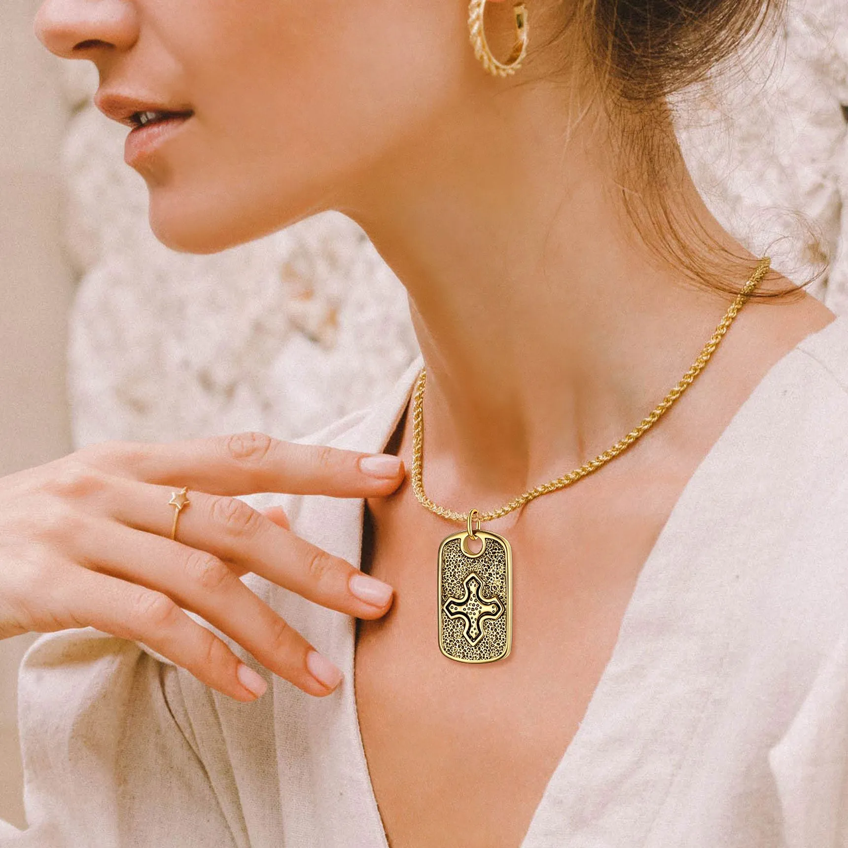 Hebrew Jewish Star of David Dog Tag Necklace with Knight Cross sold by FaithHeart product image thumbnail 3