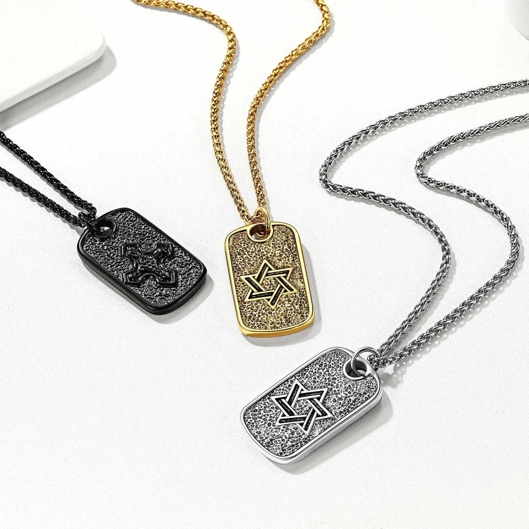 Hebrew Jewish Star of David Dog Tag Necklace with Knight Cross sold by FaithHeart product image thumbnail 4