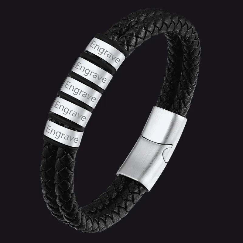 Customized Name Braided Leather Bracelet with Custom Beaded for Men sold by FaithHeart