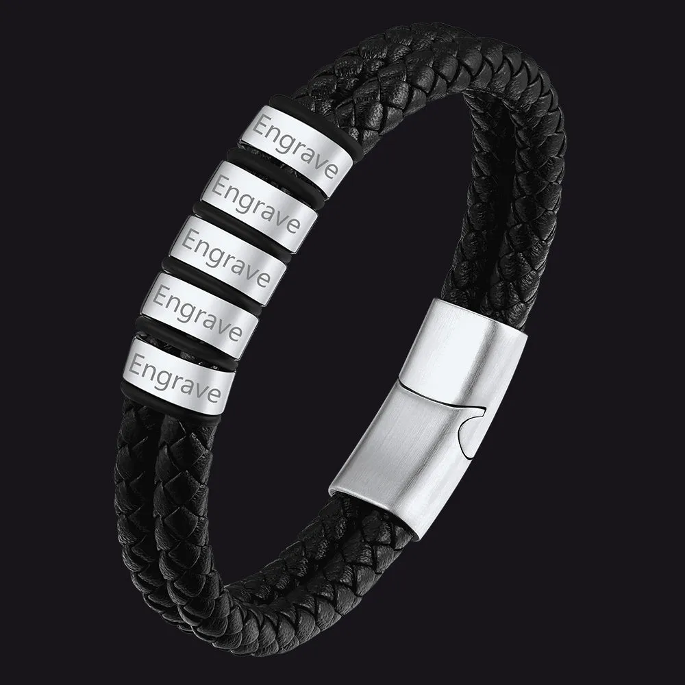Personalized Braided Leather Bracelet with Engraved Name Beaded for Men sold by FaithHeart